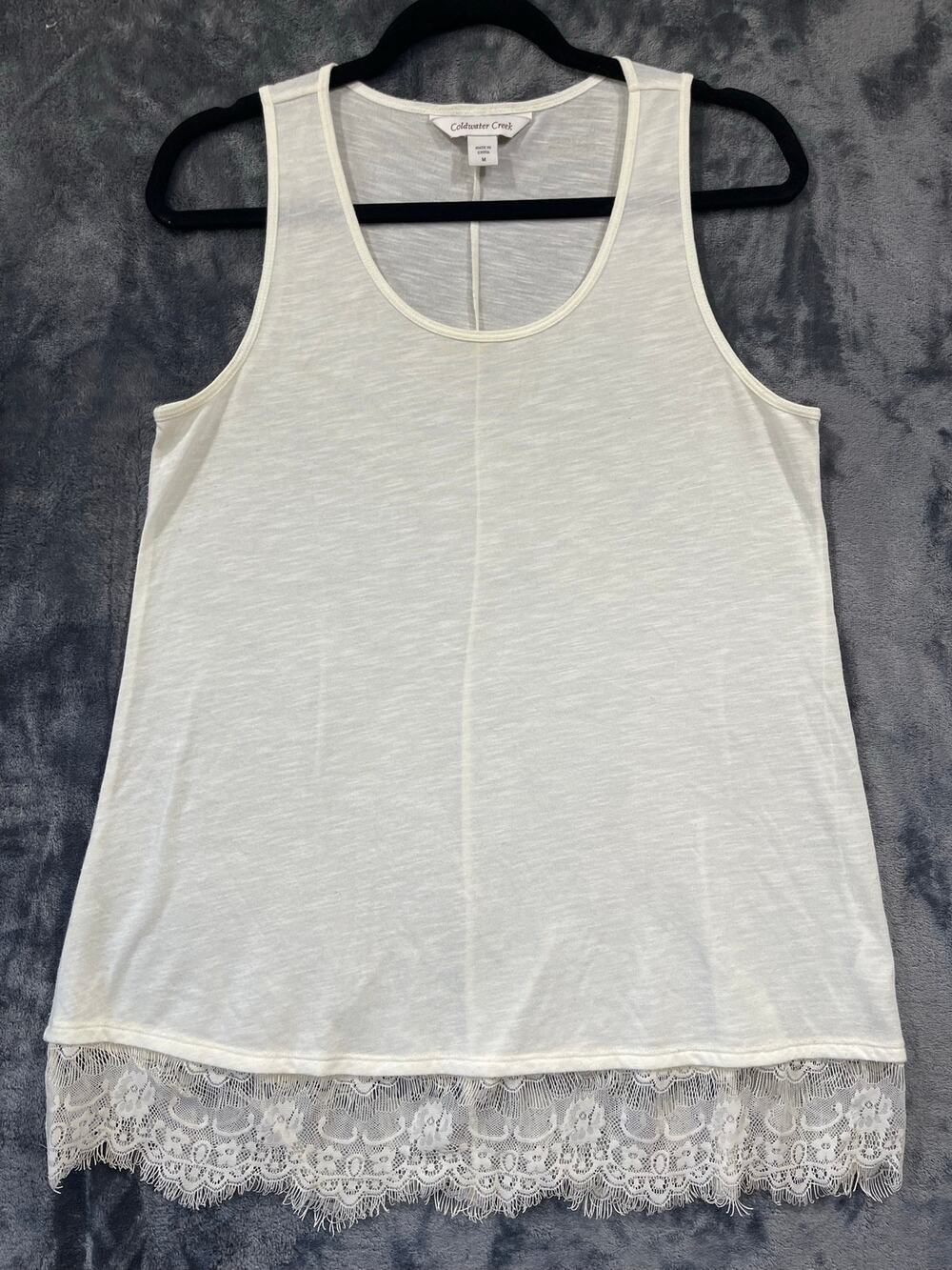 Coldwater Creek Off White Lace Hem Layering Tank Top Womens M Boho